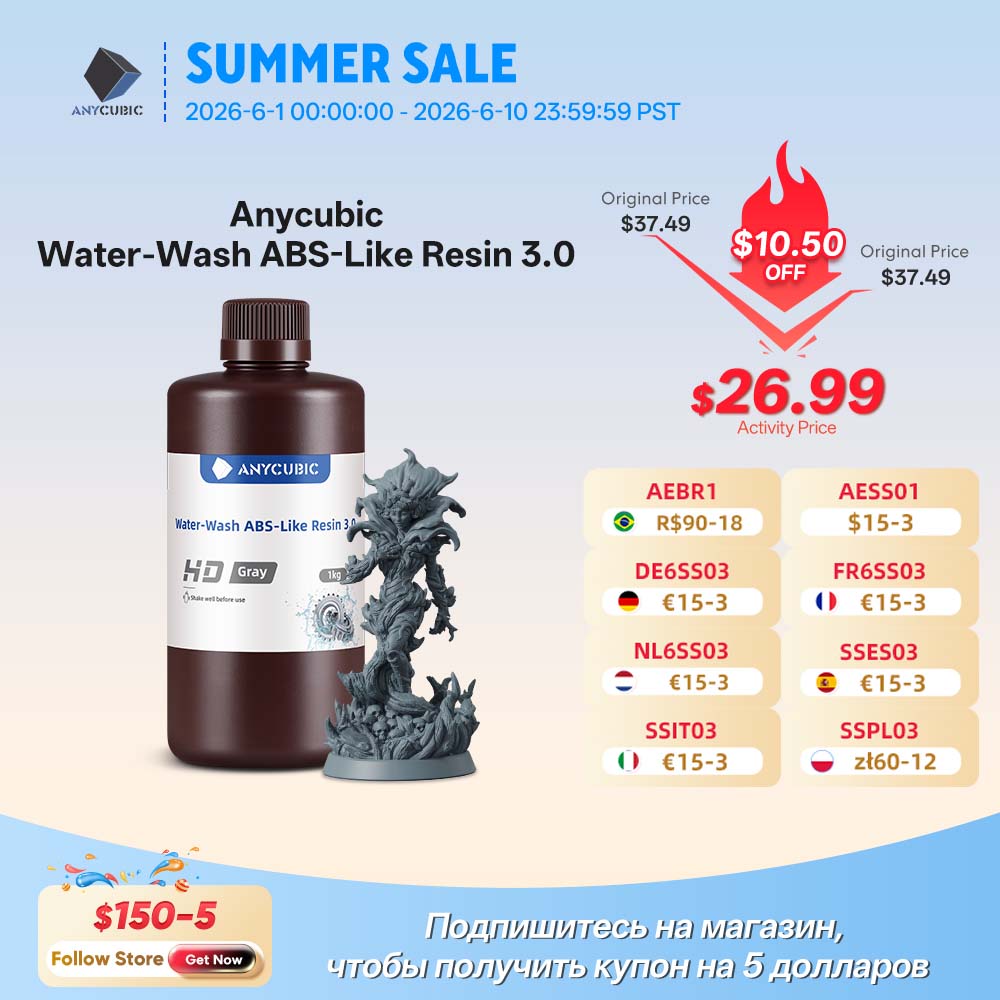 3D Printing Vinyl - ANYCUBIC Water-Washable Like ABS Resin 3.0