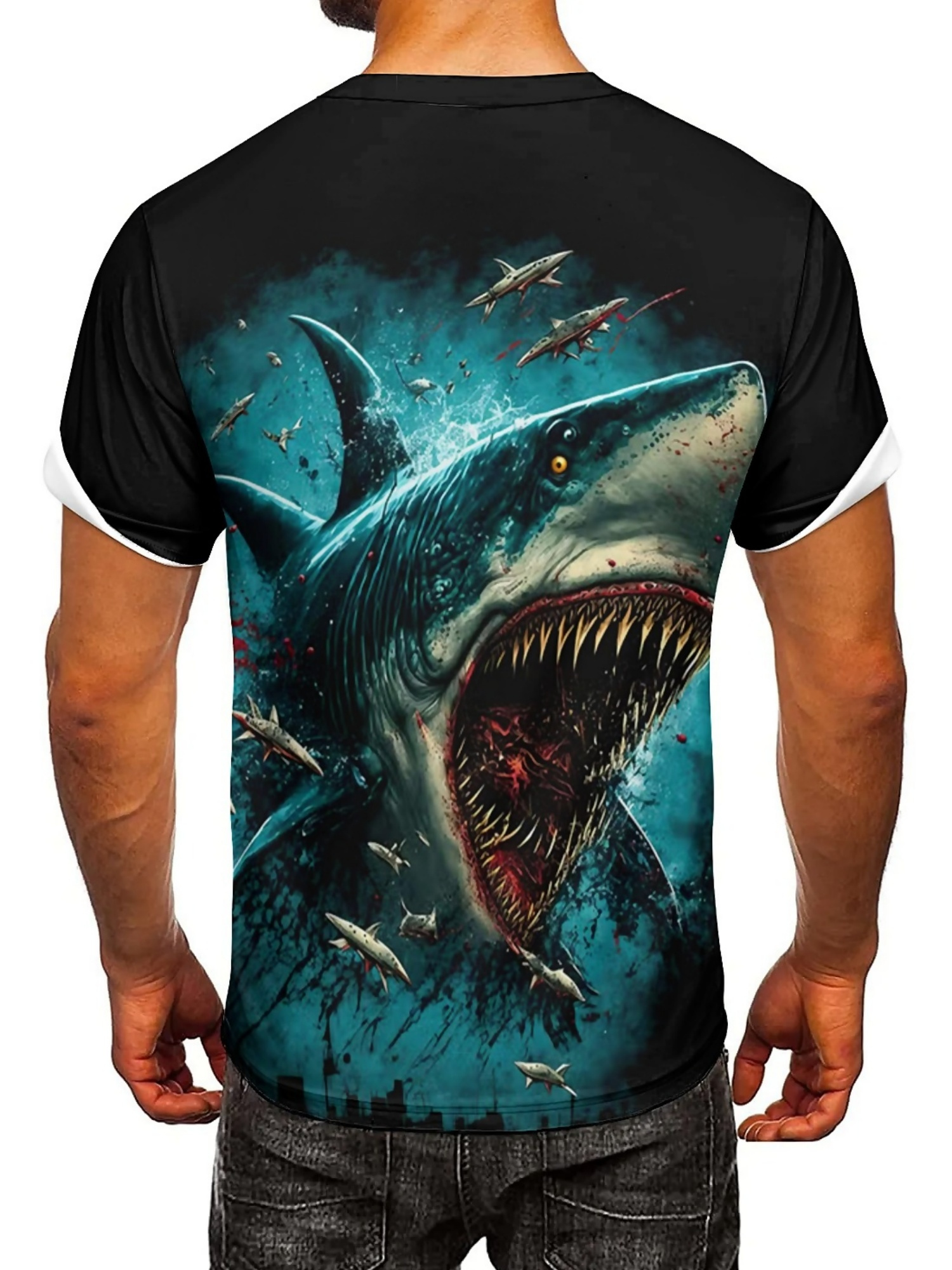 Men's 3D Shark Print T-Shirt - - 3D Printing Designing recensie en prijs